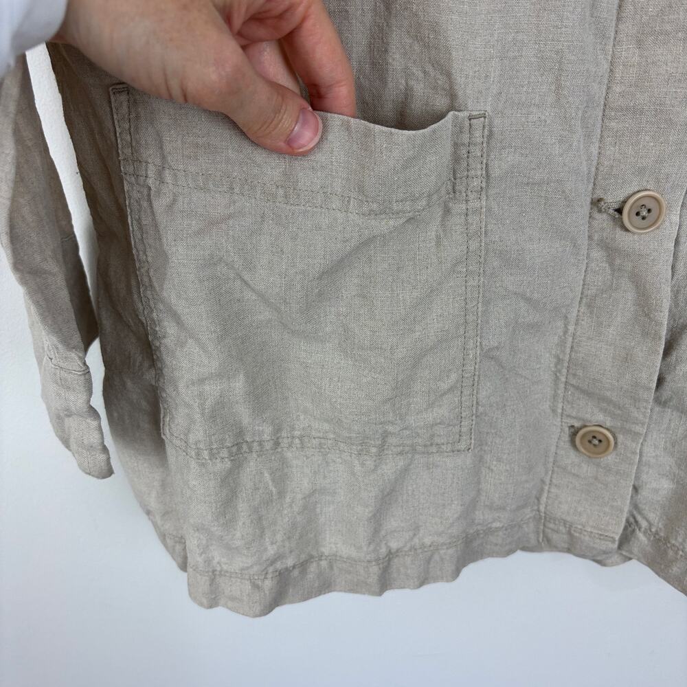 Eileen Fisher Tan 100% Organic Linen Long Jacket Medium relaxed fit - Picture 5 of 10